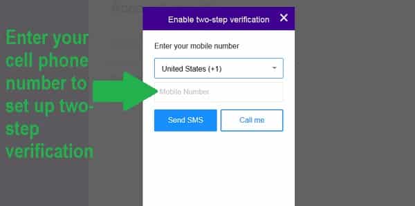 yahoo two step verification phone number
